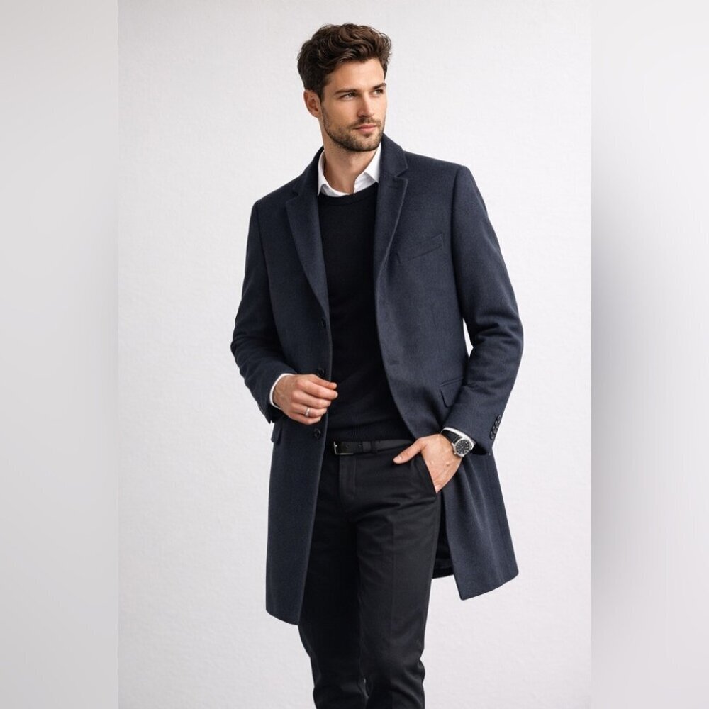 Red Herring Blue Wool Blend Long Coat EU 46 UK 36 Chest Tailored Classic